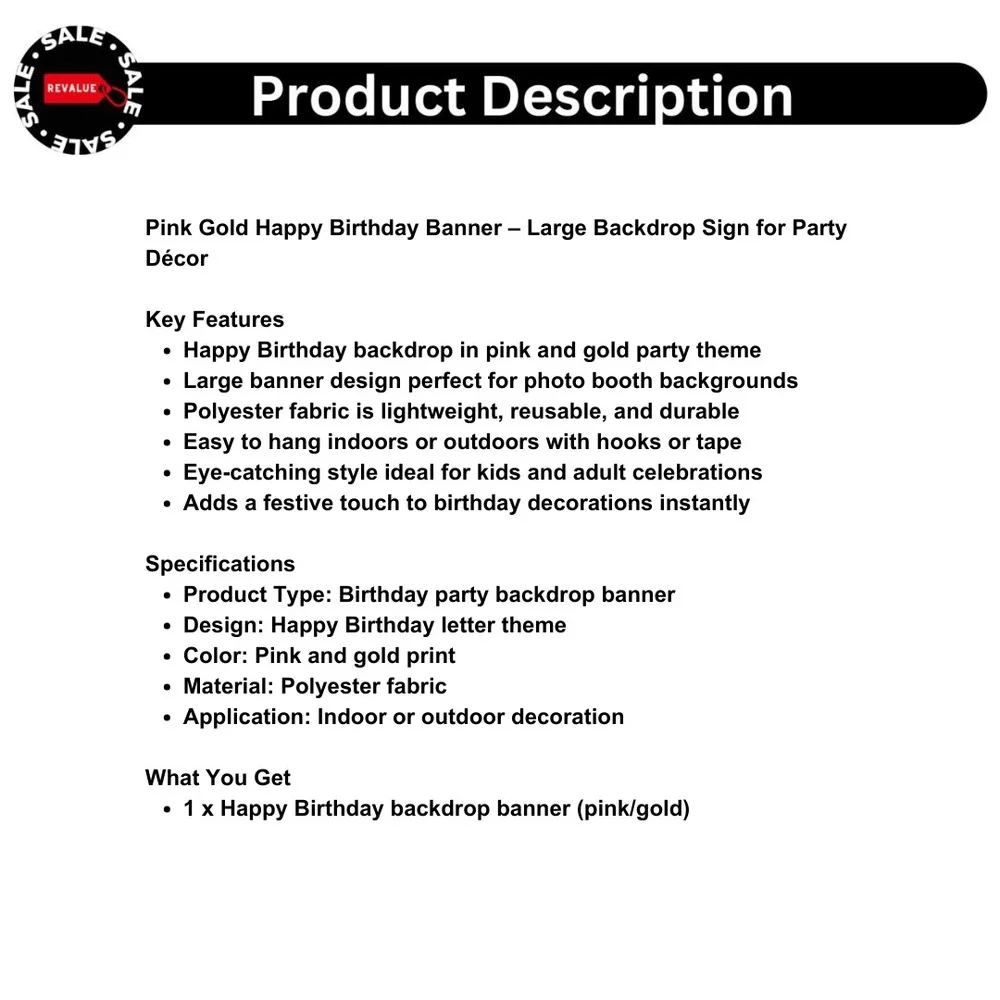 Pink Gold Happy Birthday Banner –‎ Large Backdrop Sign for Party Décor